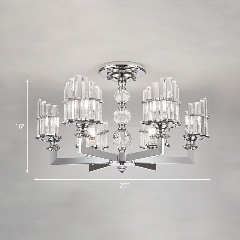 Silver 6/8-Bulb Hanging Lighting Modernisme Crystal Arc Chandelier Lampe avec design radial