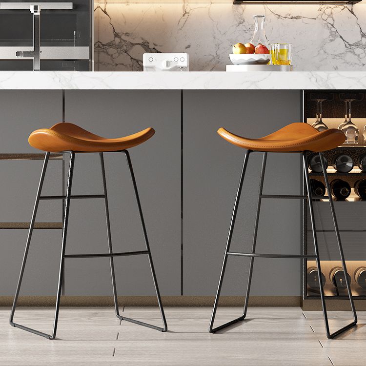 Contemporary Faux Leather Armless Bar Stools with Metal Base