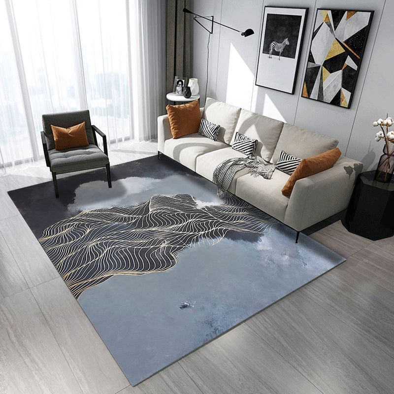 Dark Gray Modern Rug Polyester Abstract Pattern Rug Stain Resistant Rug for Drawing Room