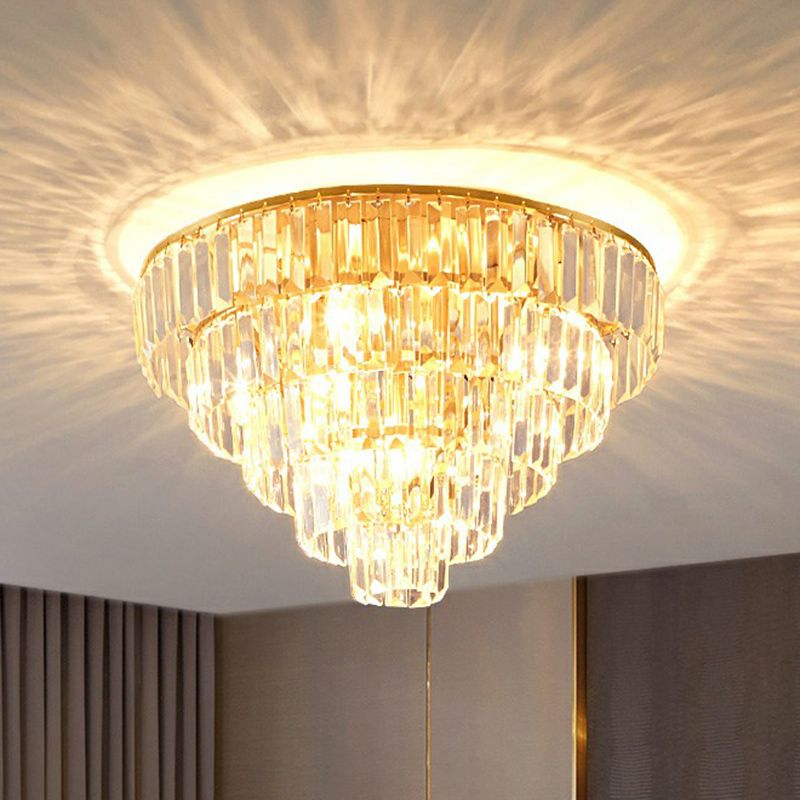 Crystal Tiered Tapered Ceiling Flush Light Postmodern Clear Flush Mount Halterung für Schlafzimmer