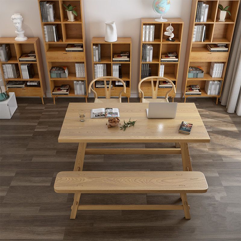 Modern Pine Wood Table for Restaurant Rectangle Dining Table with Trestle Base