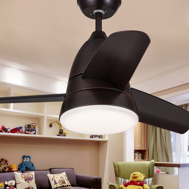 Lámpara de ventilador de techo de círculo de metal niños 1 claro negro/blanco/rosa 3 cuchillas Luz de semi descarga para sala de estar, 36 "de ancho