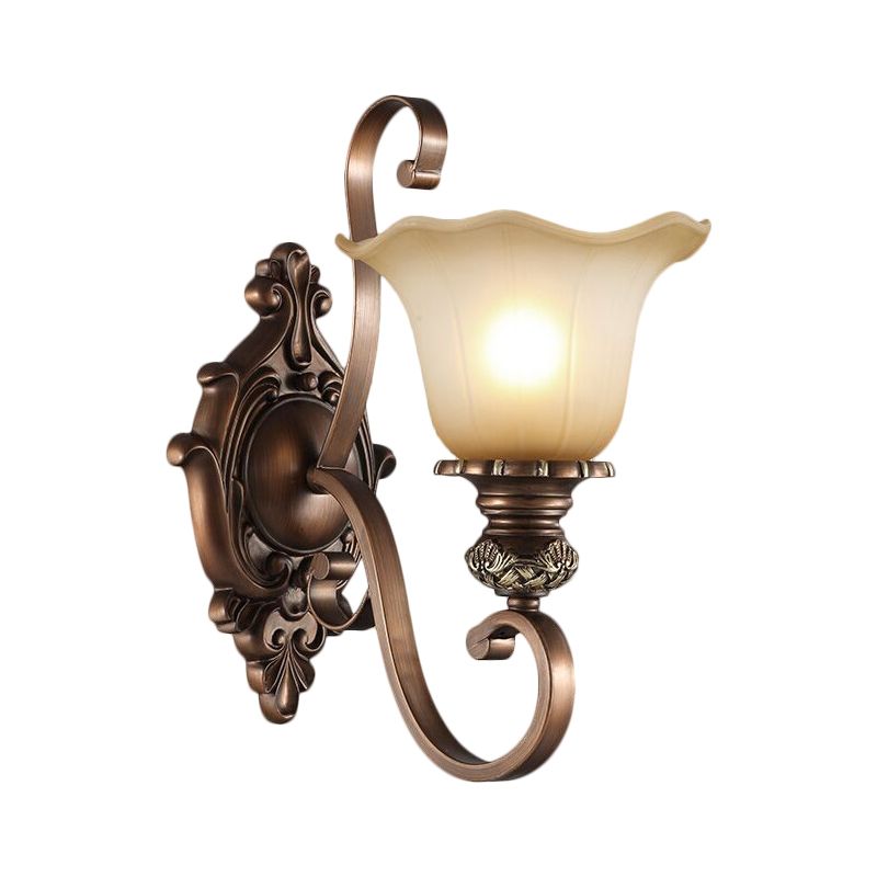 1/2-Head Wall Sconce Lighting with Floral Shade Crystal Traditional Corridor Wall Lamp in Coffee