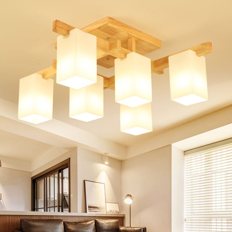 Plafonnier Semi-encastré géométrique en verre, plafonnier en bois de Style concis moderne pour salon