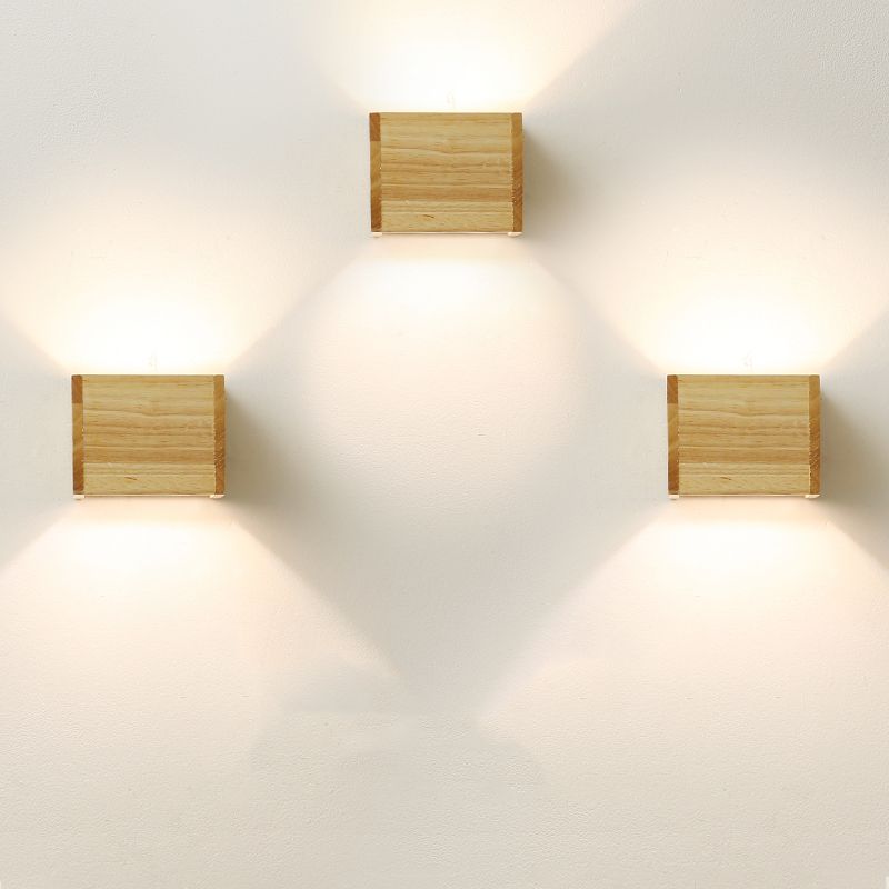 Nordic Style Wood Wall Light Cube Shape 4.5" Wide Wall Sconce for Bedroom