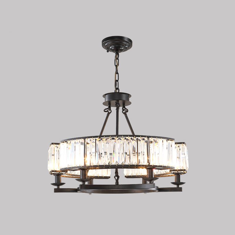 Beveled Crystal Circle Chandelier Lamp Classic Living Room LED Ceiling Suspension Light