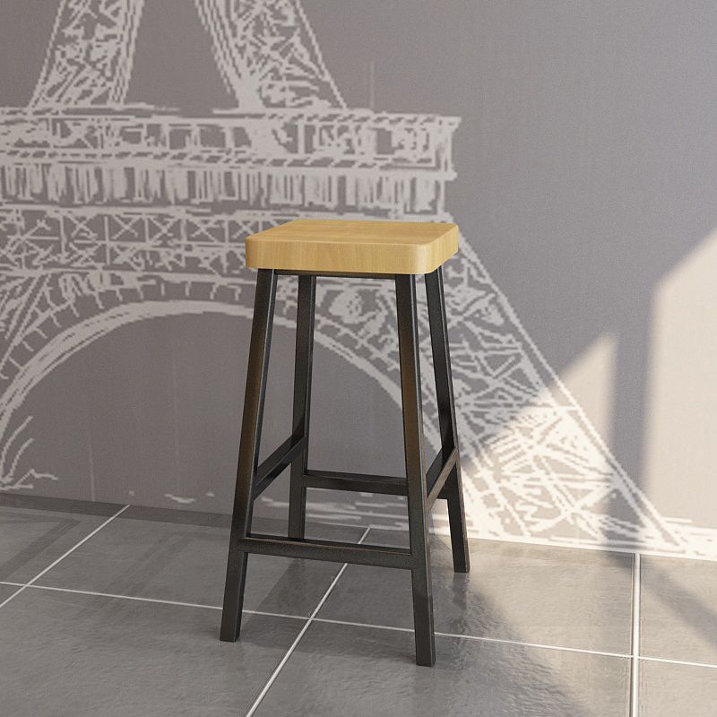 Modern Armless Counter Stool Pine Wood Bar Stool with Pedal for Cafe