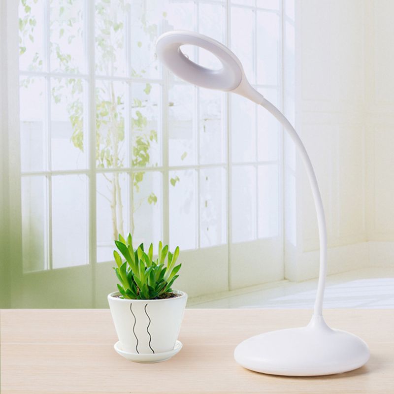 Brown/White Circle Shade Adjustable Table Light Contemporary LED Desk Lamp for Study