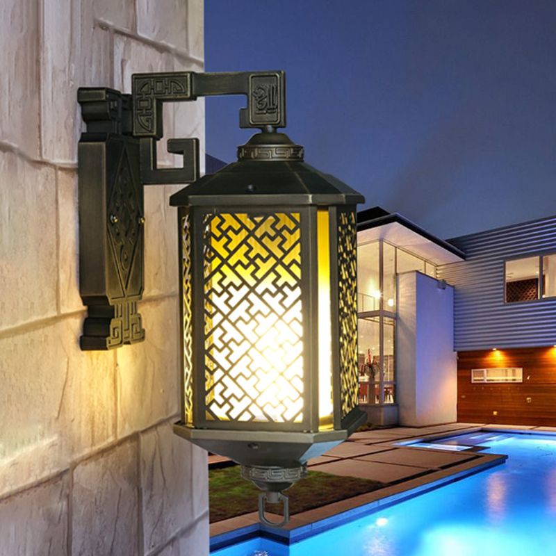 1 met de hoofdwand gemonteerd verlichtingsarmatuur rustieke cilindrische tan prismatische glazen wandlamp in het zwart