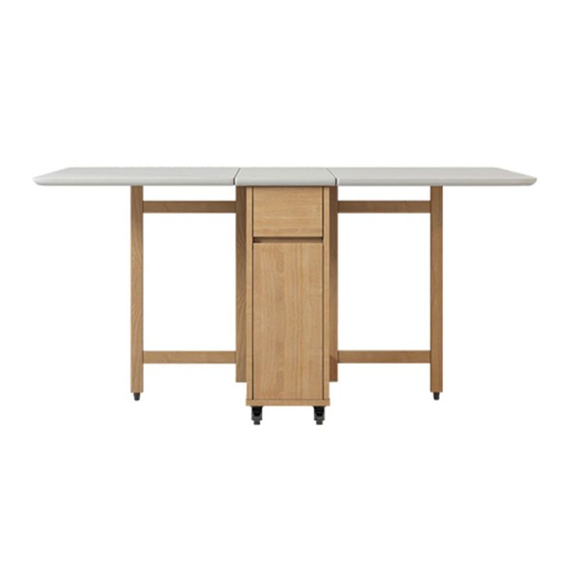 Modern Dining Table Foldable Rectangle Tabletop with Wood Base