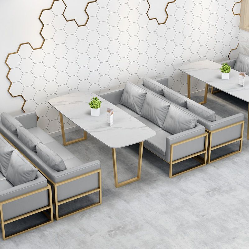 Rectangle Double Pedestal Dining Table Glam Stone Table for Milk Tea Shop