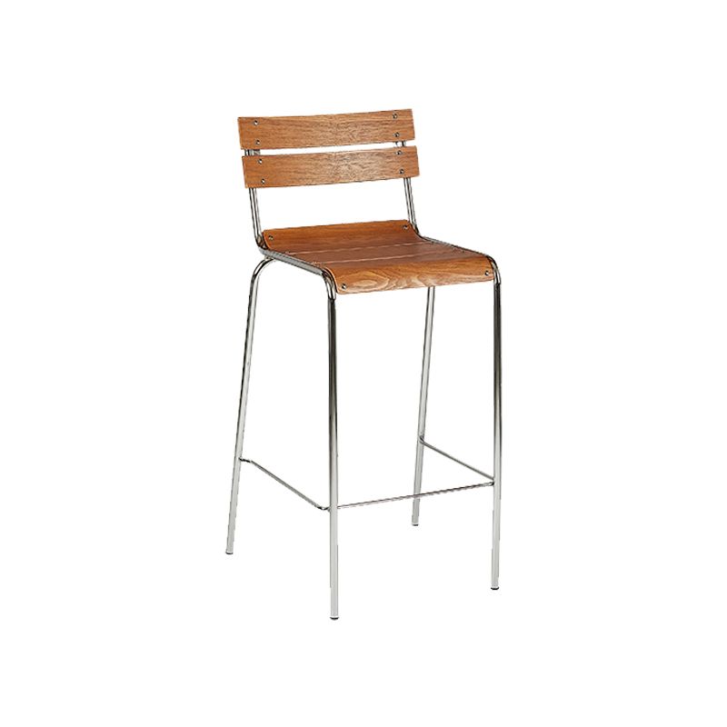 Contemporary Solid Wood Backrest Counter High Stool with Metal 4 Legs