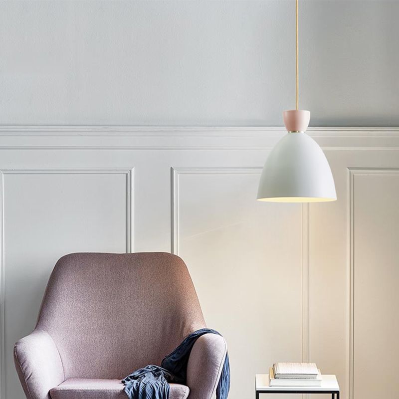 1 Light Dining Room Pendant Modern White / Pink suspendu plafond plafond avec ombre en métal en forme