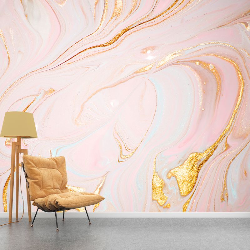 Non-Woven Large Pink Mural Modernist Wave Print Wall Decoration, Customized Size