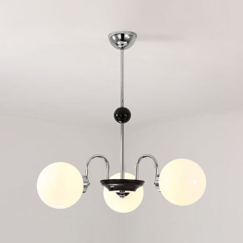 White Glass Suspension Light Modern Style Globe Shape Metal Chandelier Lighting