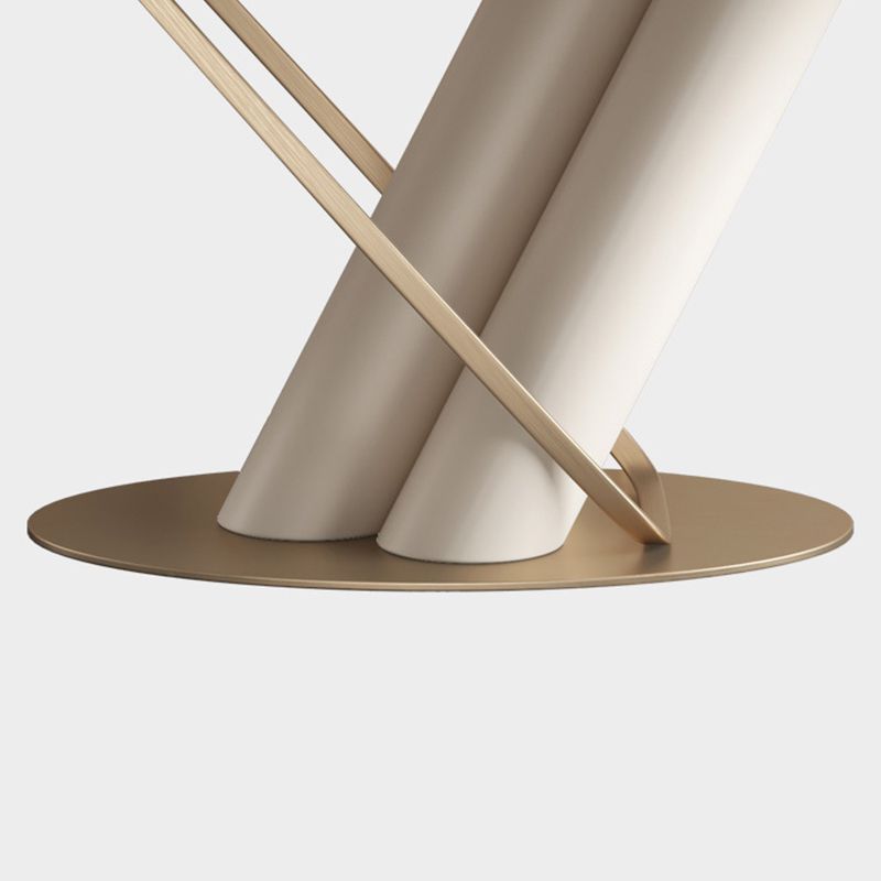 Modern Sintered Stone White Dining Set with Rectangle Table and Metal Base Home Use Dining Set