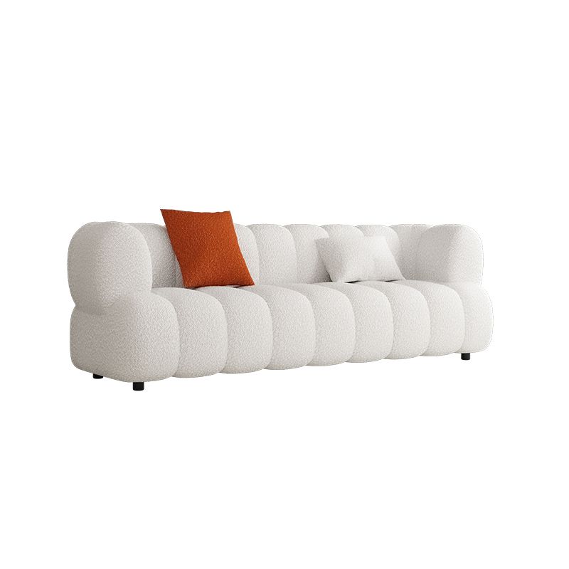 Sewn Pillow Back Standard Sofa Tuxedo Arm Seating in White and Khaki