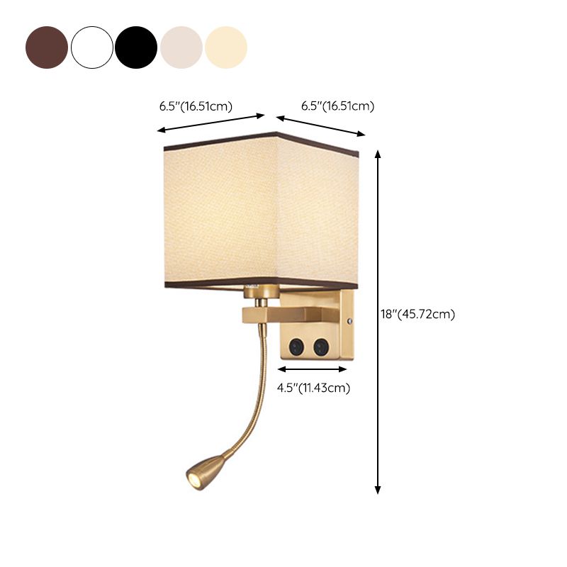 Modern Metal Adjustable Wall Sconce Square Shape Wall Light with Fabric Shade for Study