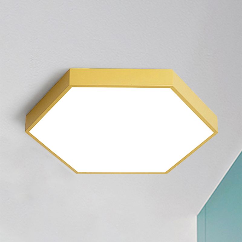 Modern Led Flush Mount with Metal Shade Gray/Yellow/Blue Hexagon Flush Mount Fixture in White/Warm Light, 16"/19.5"/23.5" Wide