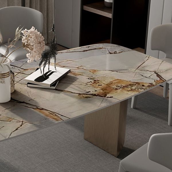 Modern Dining Sintered Stone Table Dining Rectangle Table with Metal Legs for Home Use