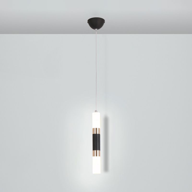 Cylinder Hanging Light Fixture Modern Style Metal LED Black Hanging Ceiling Light