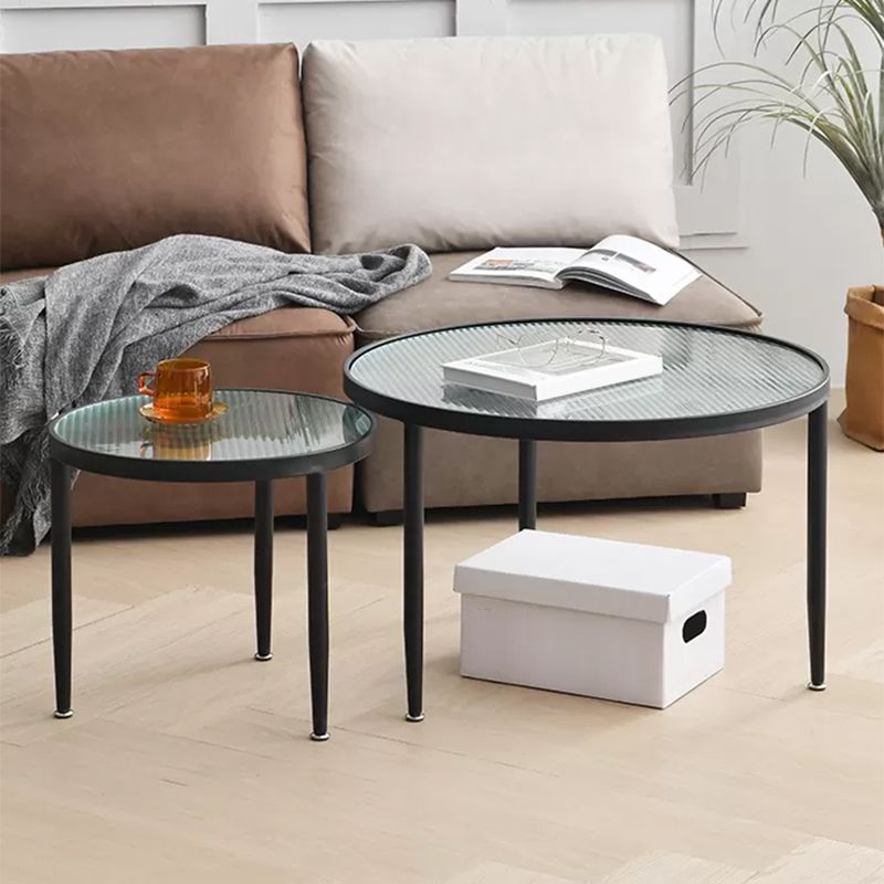 Clear Glass Top Round Coffee Table 3 Legs Cocktail Nesting Table Set