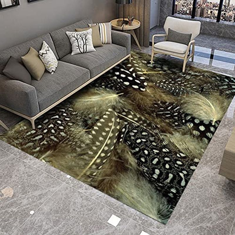 Gray Modern Rug Polyester Feather Rug Non-Slip Backing Rug for Living Room