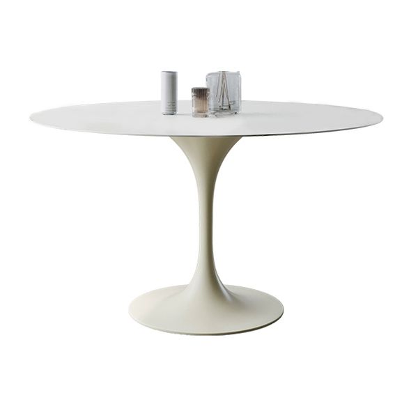 Contemporary Dining Table with White Pedestal Round Stone Top Dining Table