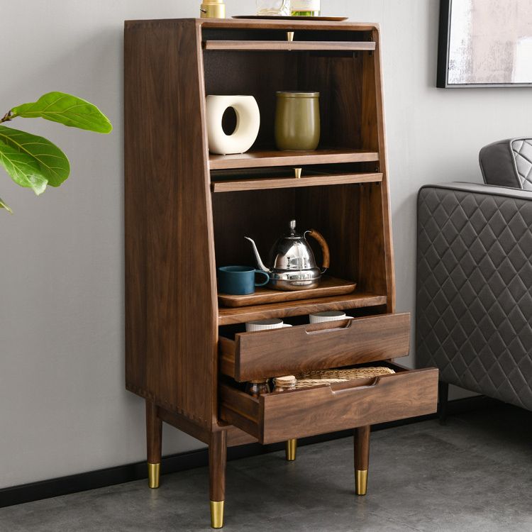 43.7" Tall 2-Drawer & 2-Door Cabinet Pine Wood Glass Paned Chest