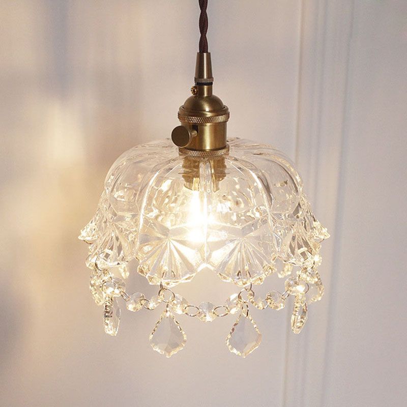 Bowl Light Suspension Pendant Modern Simple Crystal Hanging Lights for Bedside