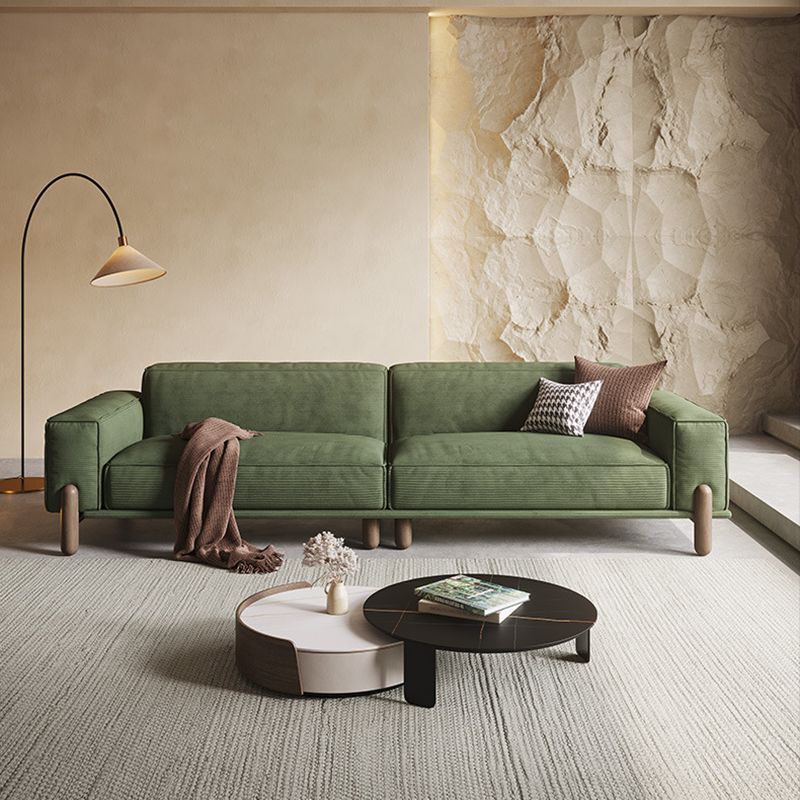 Modern Style Corduroy Sofa 30.7" High Square Arm Sofa in Green