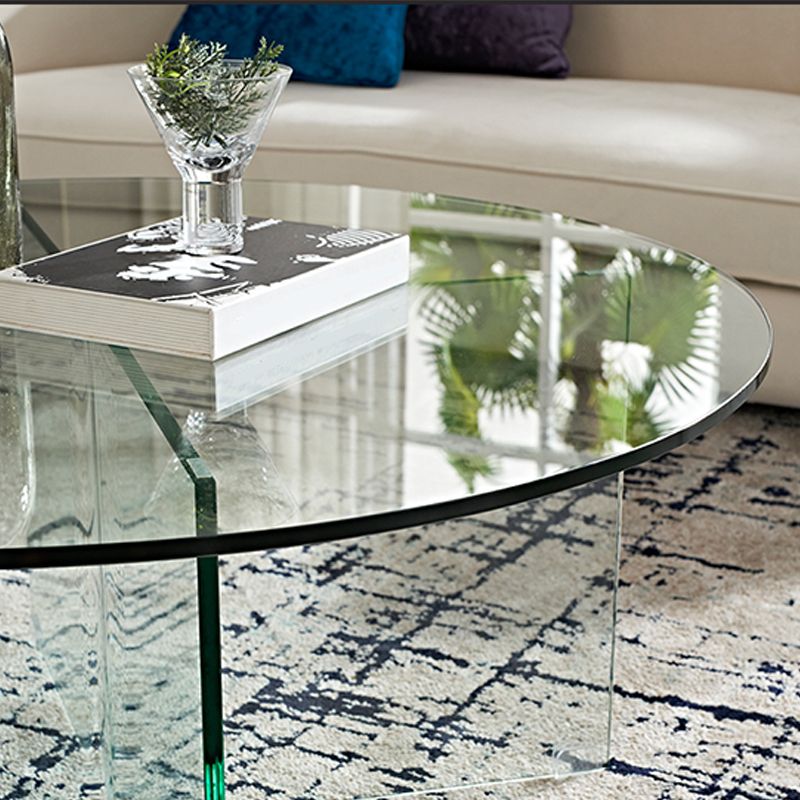 Round Clear Glass Coffee Table Dia 39.37-In 1 Single Cocktail Table