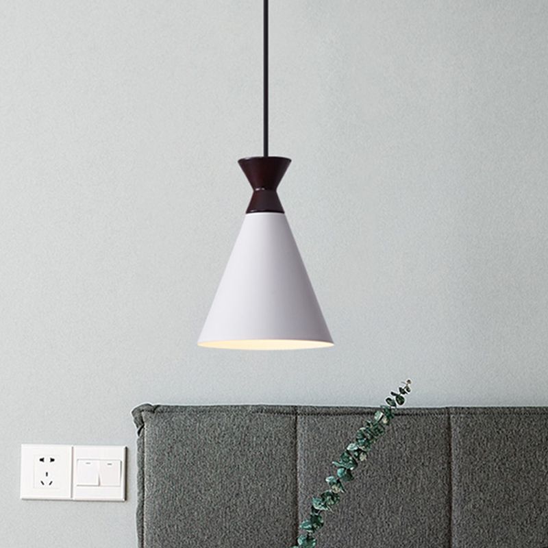 Wide Flare Drop Pendant Light Modernist Iron 1 Head Bedside Suspension Lamp in Black/Grey/White