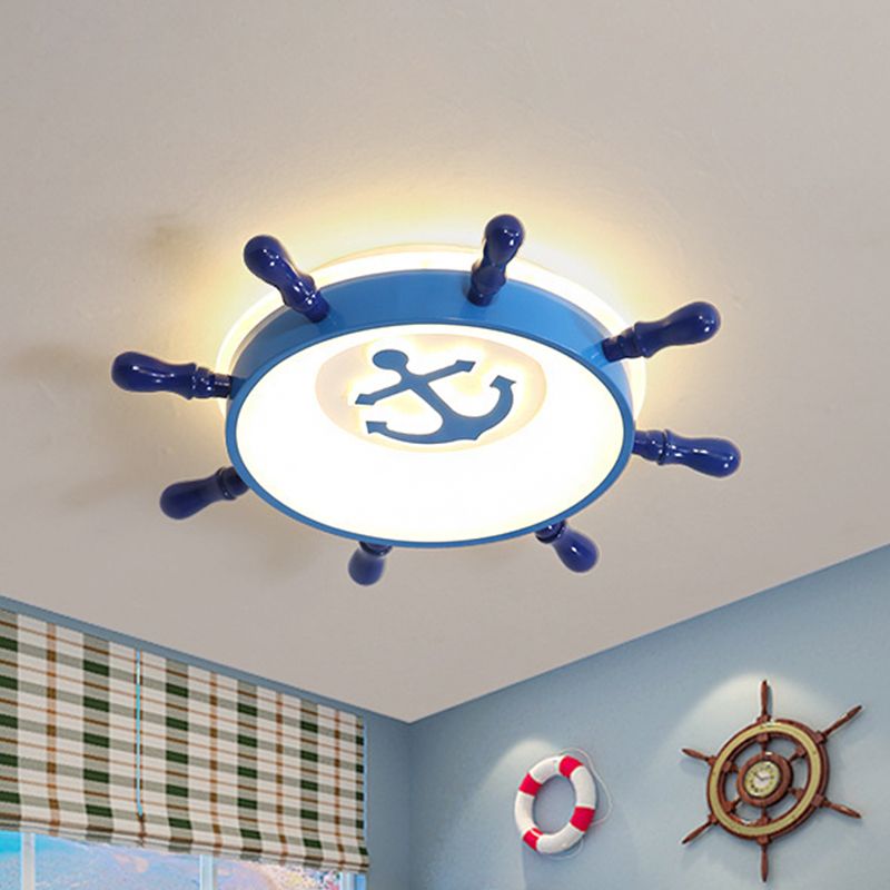 Acrylic Anchor Flush Mount Lighting Nautical LED Blue Ceiling Flush with Rudder Design