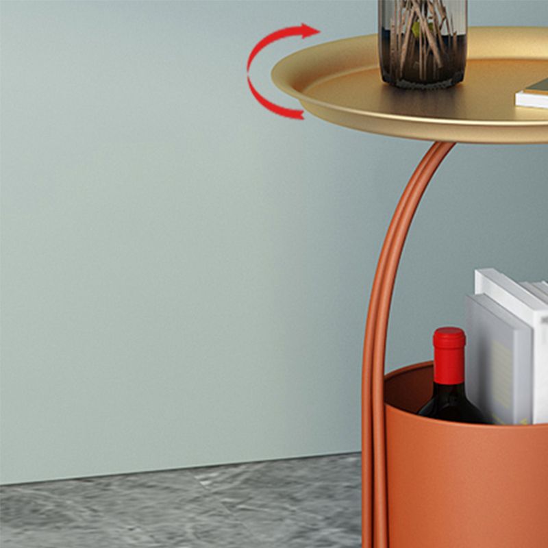 Mid-Century Round Tray Top Side Table Iron Pedestal End Table with Storage