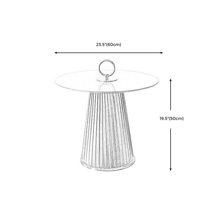 Modern Style Round Coffee Table with Drum Base Metal Design Rock Plate Top