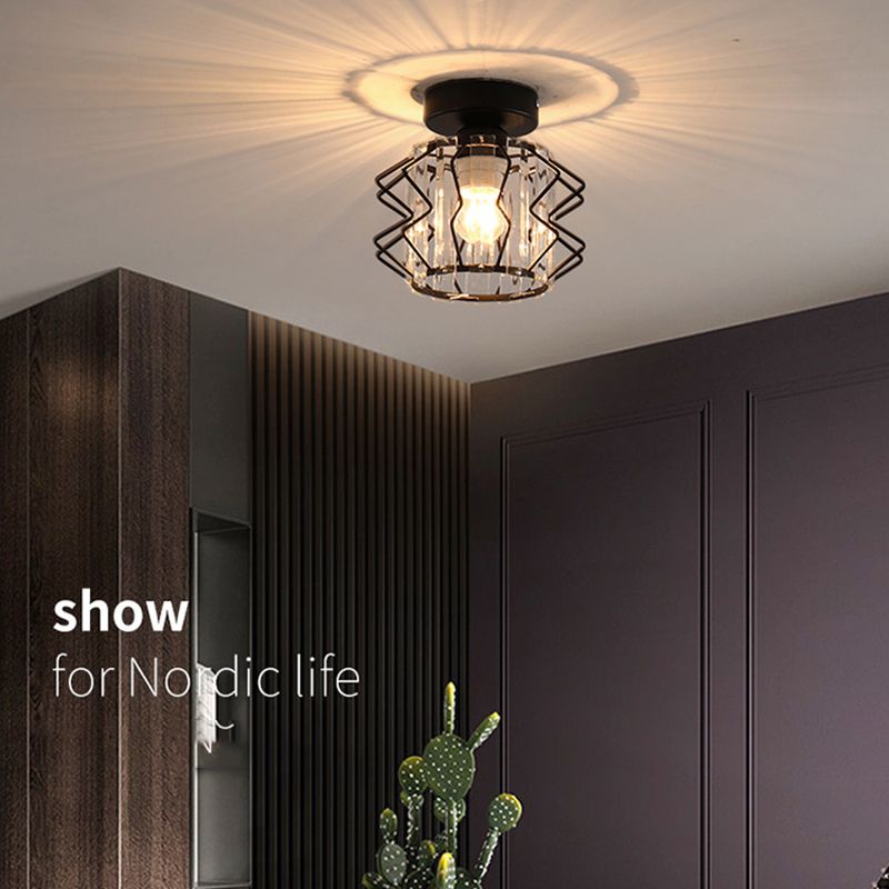 Crystal Shaded Semi Flush Light Fixture Minimalist-Style Close to Ceiling Lamp