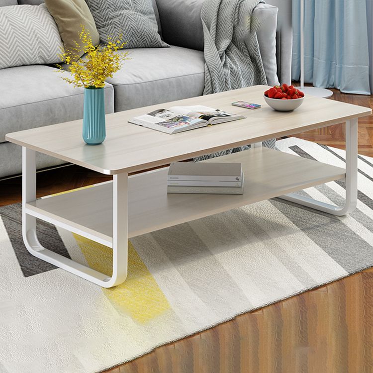 Modern Wood Rectangle Coffee Table White and Black Cocktail Table
