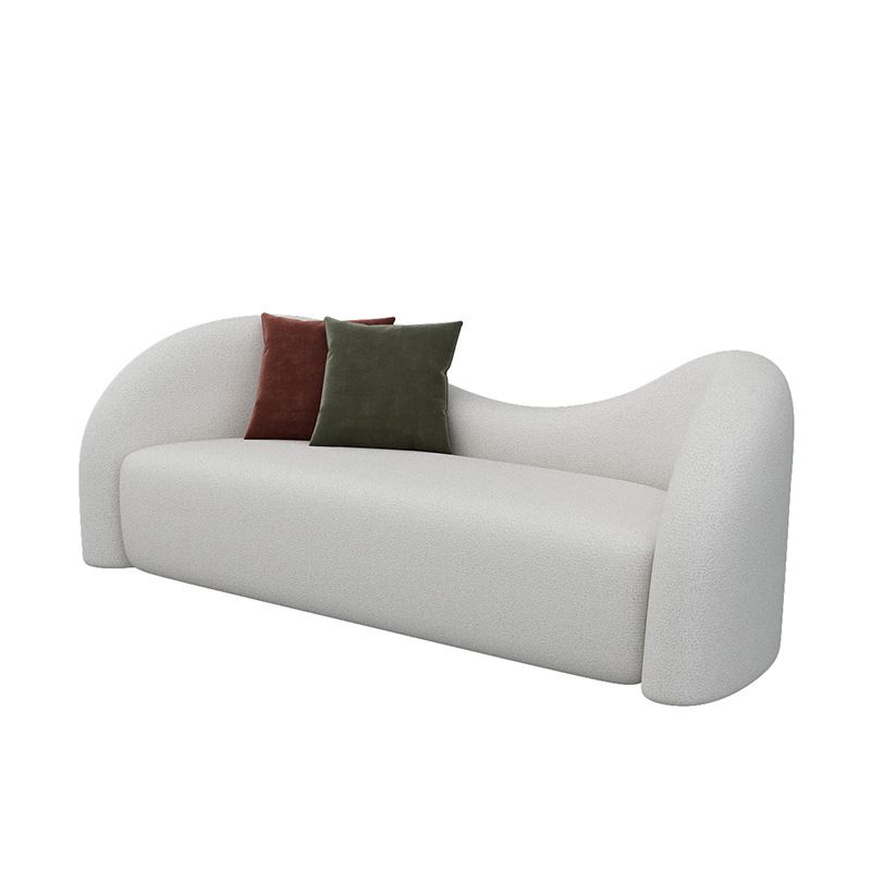 Modern Style Curved Sofa with Pillows Sloped Armed Sofa in White