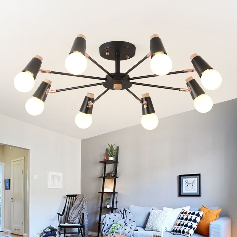 Industrial Multi-Light Ceiling Light Wrought Iron Semi Flush Mount for Living Room