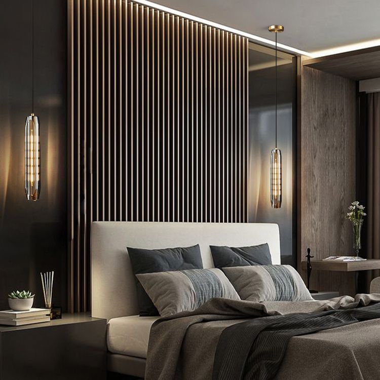 Crystal cilindrisch hanger licht in moderne luxe stijl koperen hangende lamp voor slaapkamer