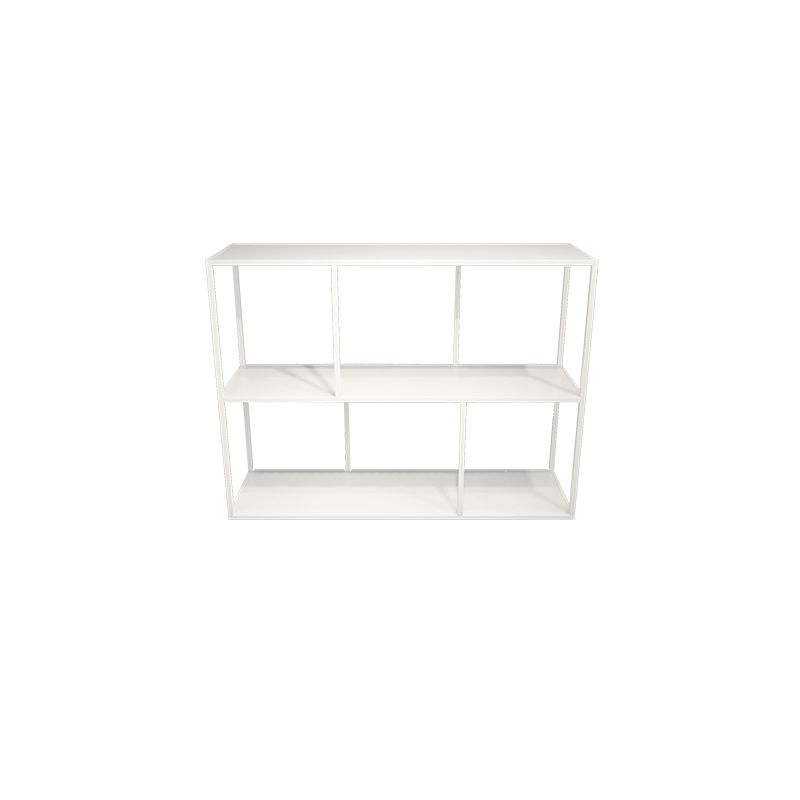 Scaffali di libri minimalisti della libreria aperta con ripiani rettangolari in metallo