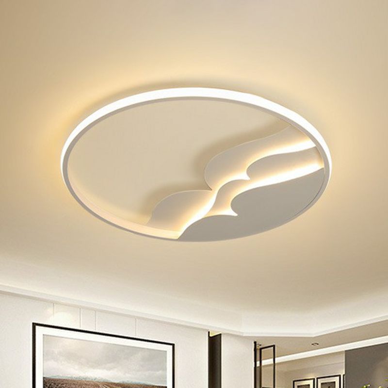 Wave Metal LED Flush Mount Modern Style White Flushmount Ceiling Light with Halo Ring for Bedroom
