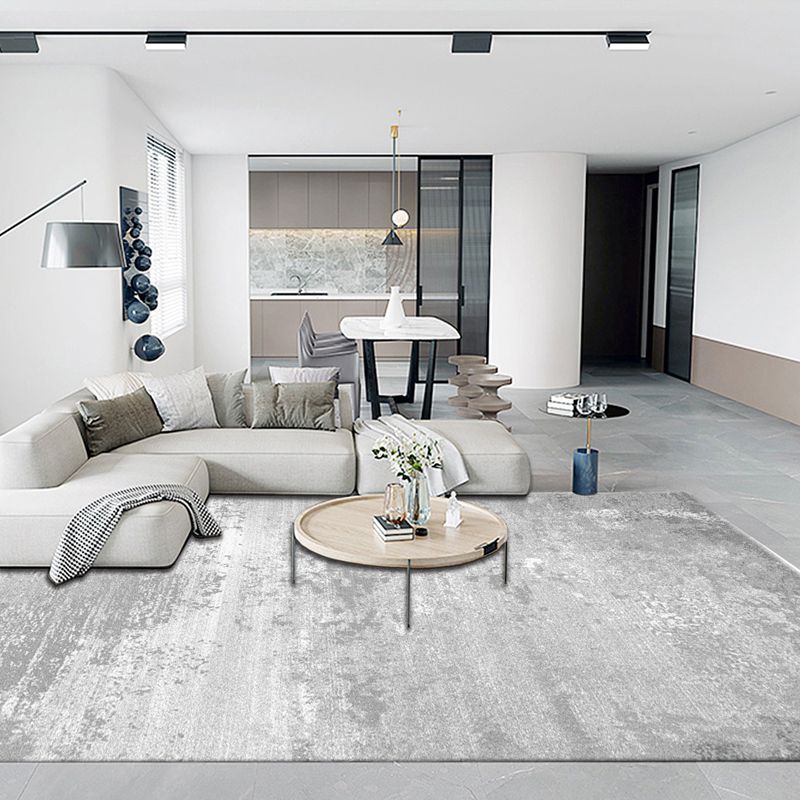Grey Modern Area Carpet Tie-Dye Print Polyester Area Rug Non-Slip Backing Rug for Living Room
