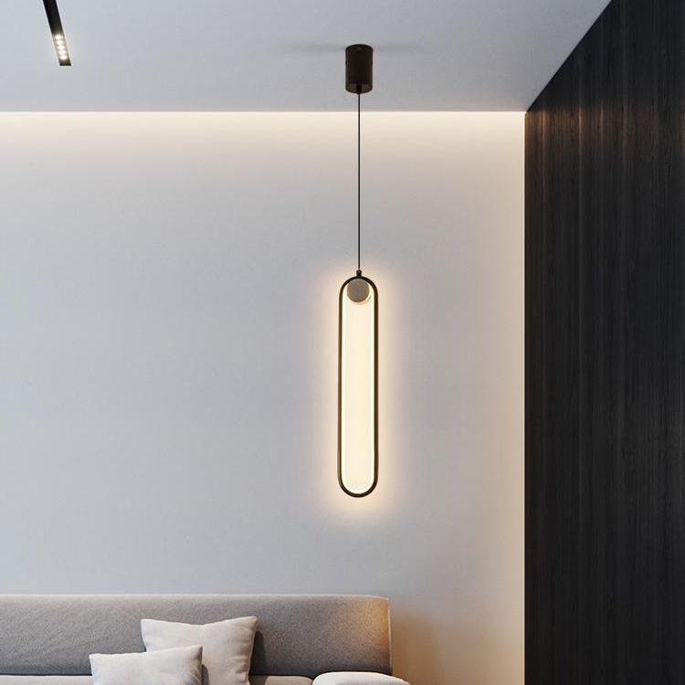 Elliptical Metal Shape Pendant Lamp Modern Minimalist 1 Light LED Hanging Lamp for Living Room