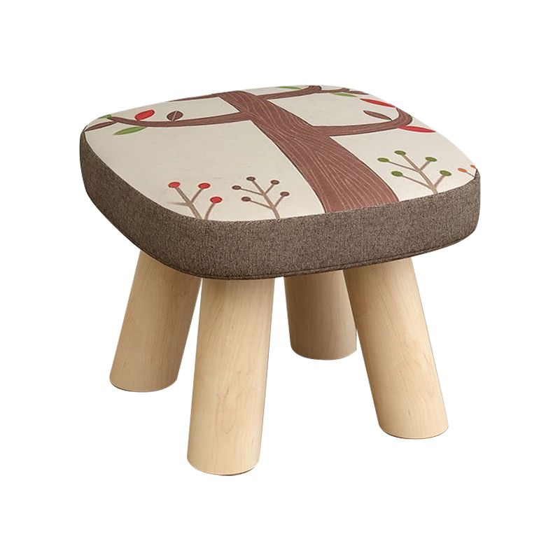 Linen Ottoman Animal Print with Four Legs Scratch Resistant Modern Square Cube Ottoman