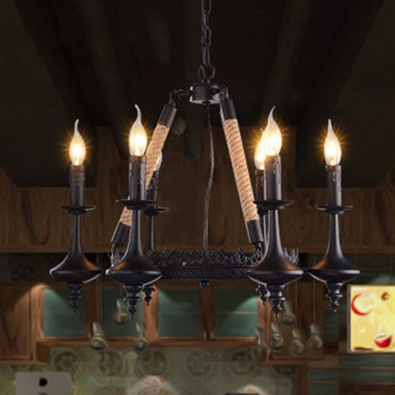 Retro Candelabra Suspension Light Iron Chandelier Light in Black for Dining Room