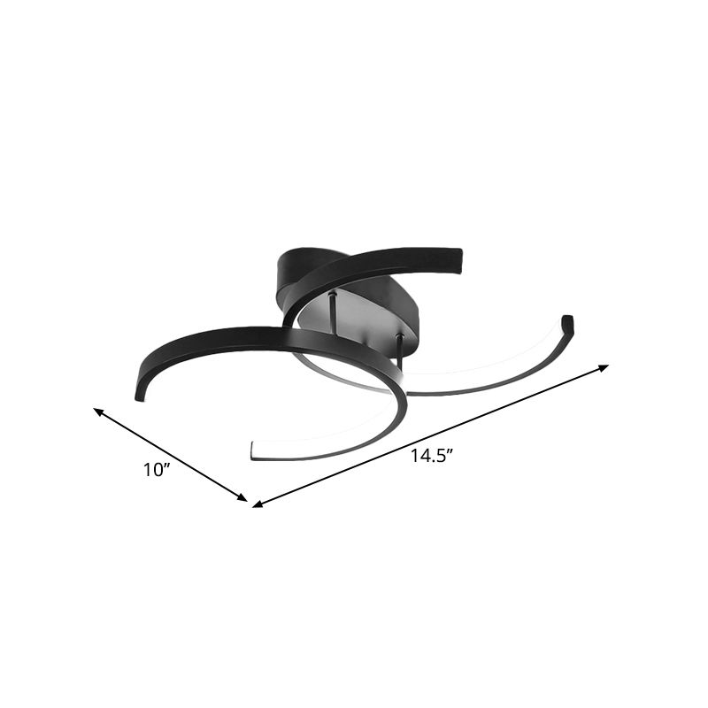 Dual C-Shaped Office Ceiling Fixture Metal Minimalist LED Semi Flush Mount Lighting in Black
