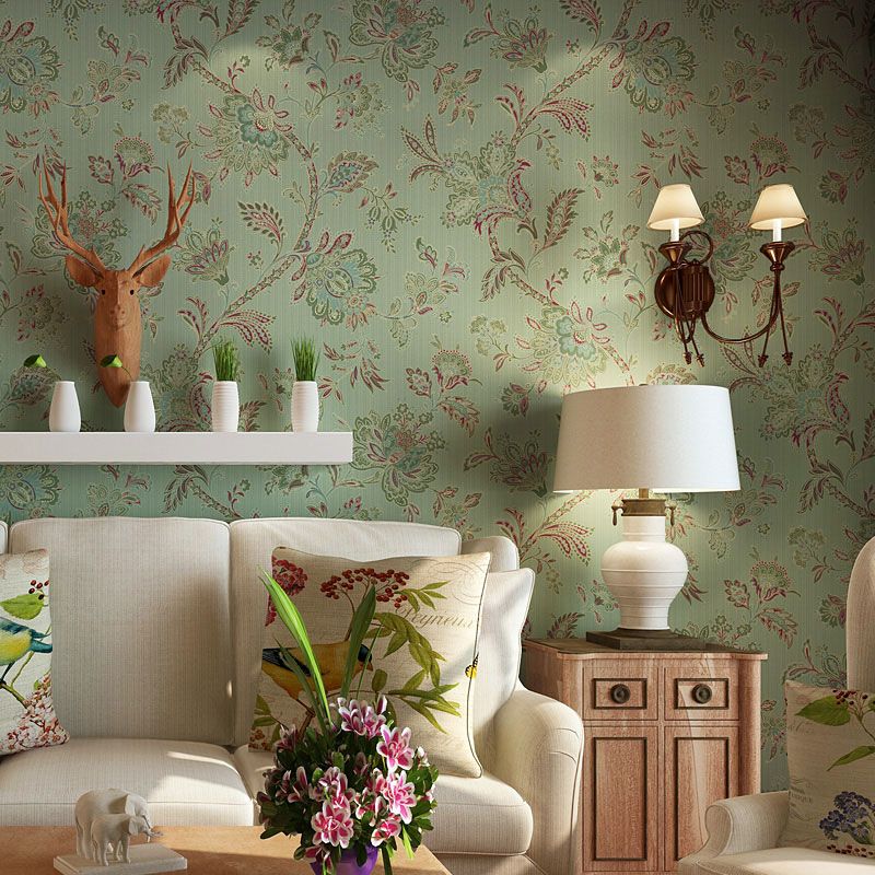 Entwined Blossoms Wallpaper Roll 33 ft. x 20.5 in Wall Covering for Bedroom in Grey and Green