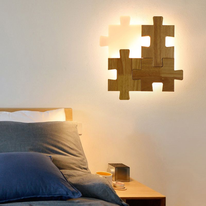 Nordic Style Wood Mur Light Puzzle Shape Murd Sconce pour le salon